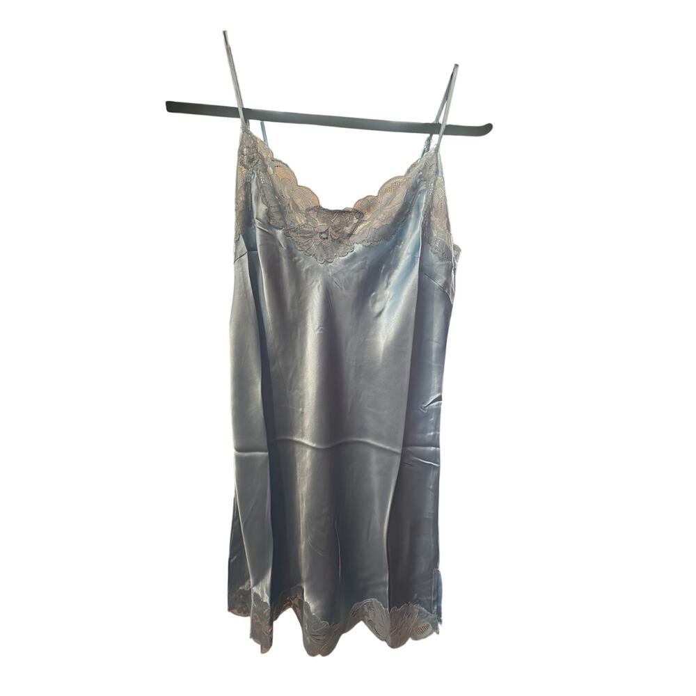 $180 Gold Hawk Baby Blue 100% Silk Cami Lace Tank M NWT